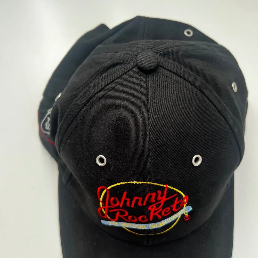 Johnny Rockets Mohegan Sun Falcon Headwear Black Embroidered Strapback Hat Cap
